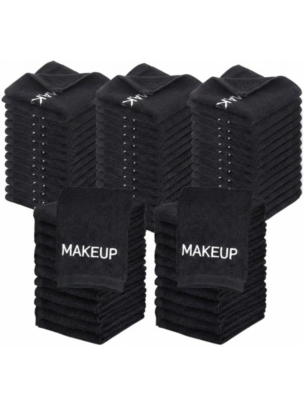 100 Cotton Makeup Towels Washcloths Bulk Set - Soft, Black, 10x10 Inch